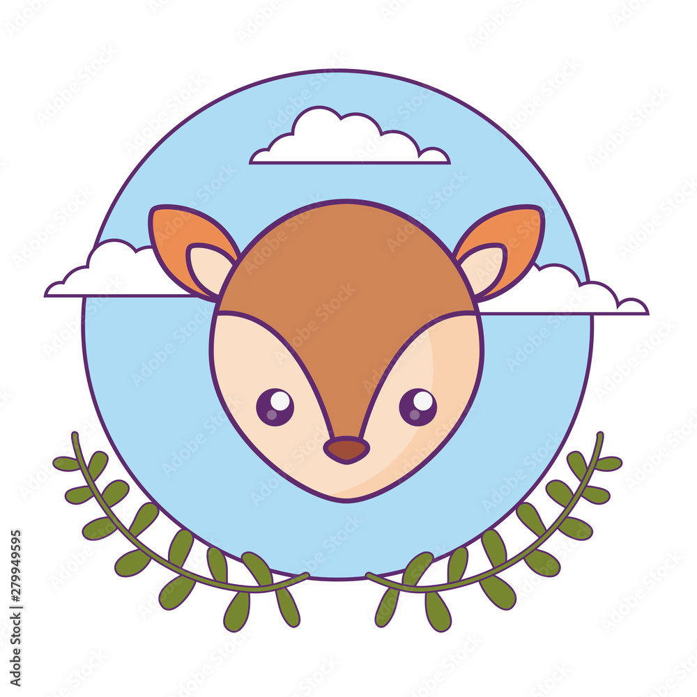Fototapeta premium head of cute little reindeer baby with crown leafs