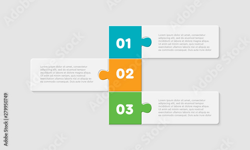 Three pieces puzzle rectangles line info graphic.