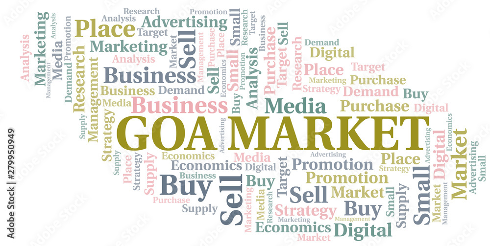 Goa Market word cloud. Vector made with text only.