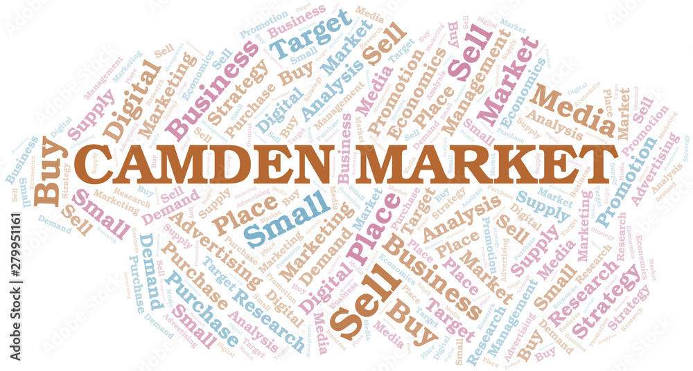Camden Market word cloud. Vector made with text only.