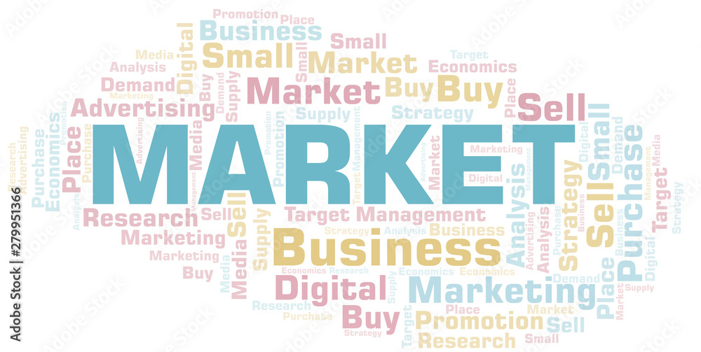 Market word cloud. Vector made with text only.
