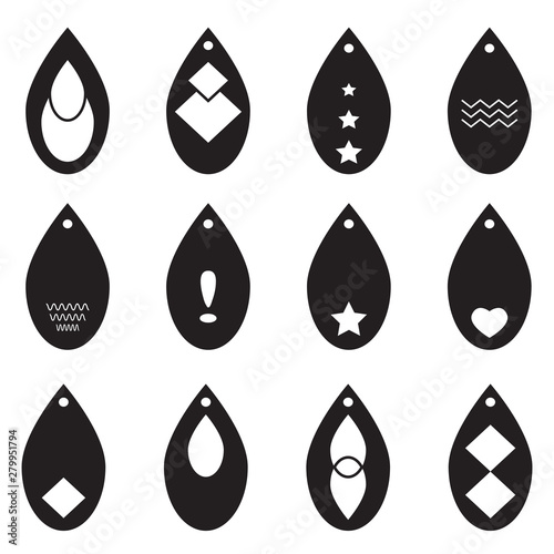 teardrop earrings icon on white background. flat style. earrings template icon for your web site design, logo, app, UI. laser cut pendant symbol. tear drop sign.