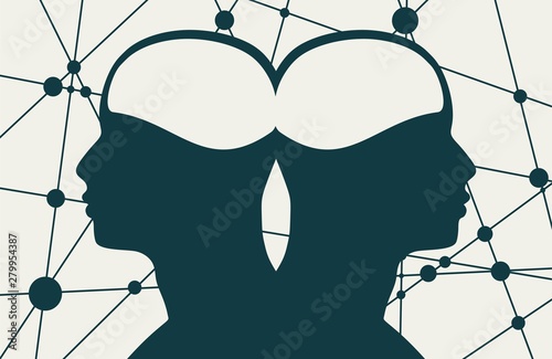 Silhouette of a men head. Teamwork relative brochure, report or leaflet design template. Scientific medical designs. Human communication.