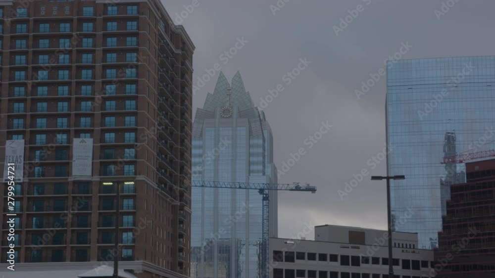Mid pan left to right on cloudy Austin, Texas skyline Mid pan left to right on cloudy Austin, Texas skyline