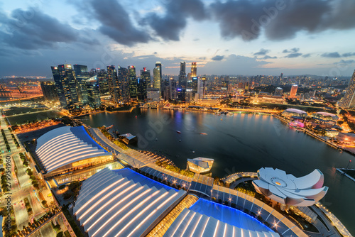 Wonderful aerial view of Marina Bay and skyscrapers, Singapore
