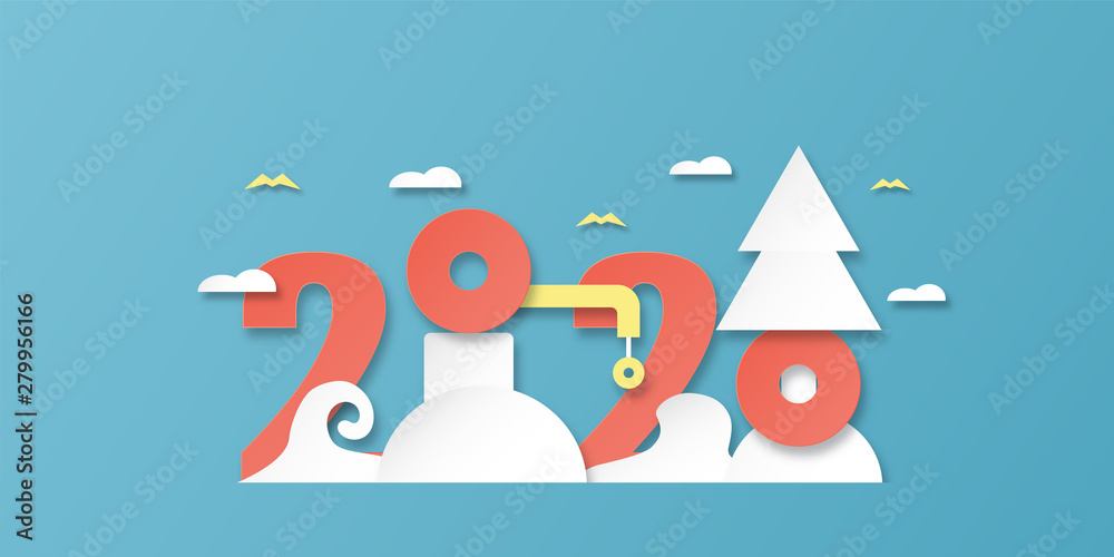 Happy new year 2020, year of the rat. Template design for cover book, banner, invitation, poster, flyer. Vector illustration in paper cut and craft style. Happy new year 2020, year of the rat. Template design for cover book, banner, invitation, poster, flyer. Vector illustration in paper cut and craft style.