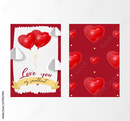 Valentine's day love vector illustration with red 3d heart shape balloons and...