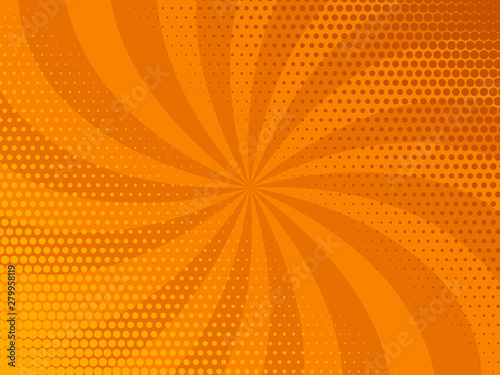 Retro comic rays orange dots background. Vector illustration in pop art retro style