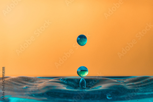 Drop of water, blue water drop, water splash close-up