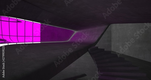 Abstract architectural concrete smooth interior of a minimalist house. 3D illustration and rendering.