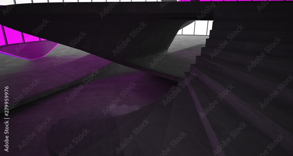 Obraz premium Abstract architectural concrete smooth interior of a minimalist house. 3D illustration and rendering.