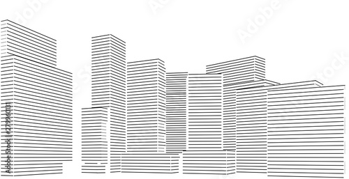 3D illustration architecture building perspective lines.