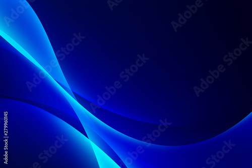 Abstract light blue curve graphic on dark background  copy space composition.
