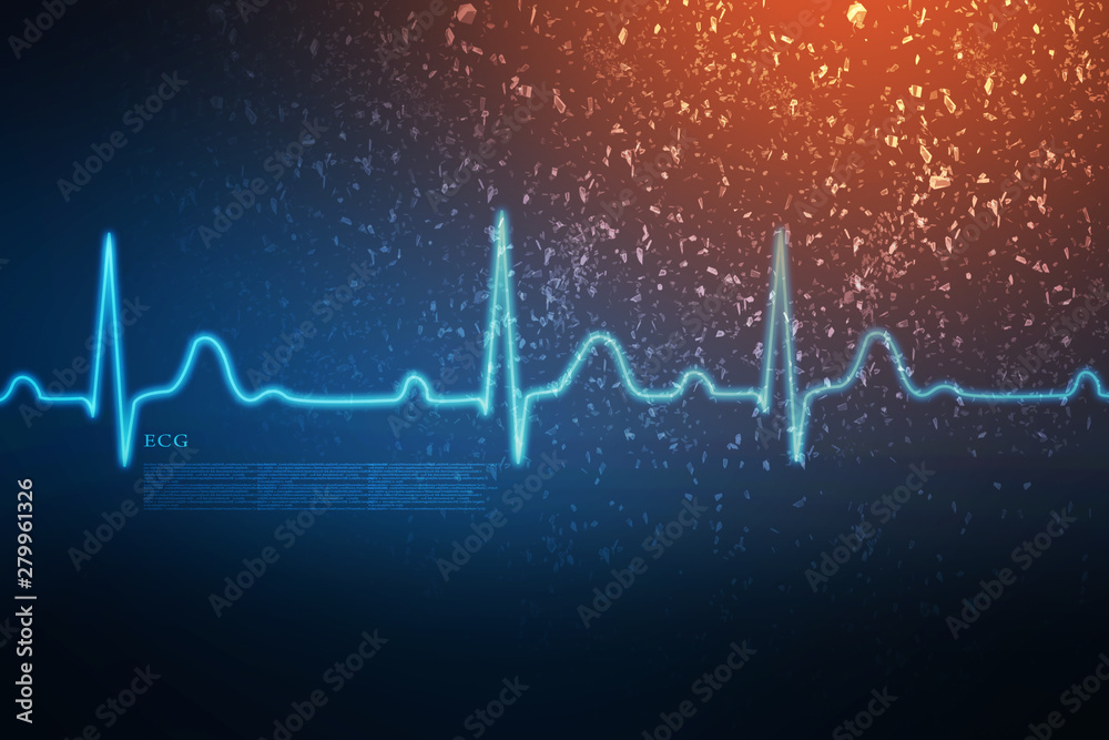 Heart with cardiogram -2D illustration