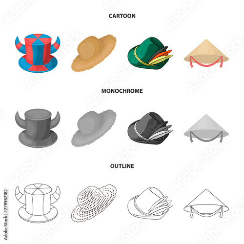 Vector design of hat and cap sign. Collection of hat and model stock symbol for web.