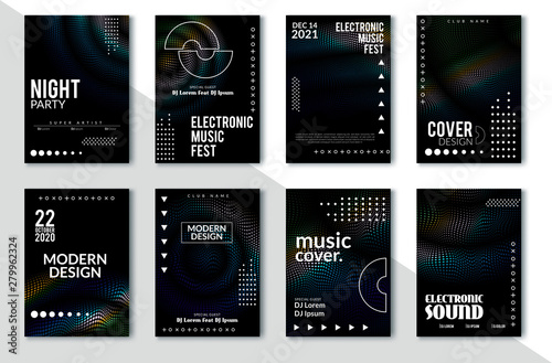 Electronic music festival minimal poster design. Modern colorful dotted lines background for flyer, cover. Vector illustration