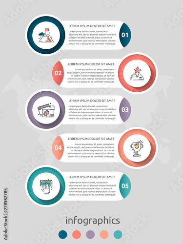 Vector infographic flat template circles for five label, diagram, graph, presentation. Business concept with 5 options. For content, flowchart, step for step, timeline, workflow, marketing