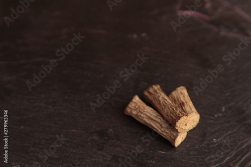 stick licorice on blackboard background