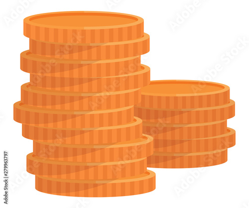 Pile of coins vector, isolated icon of money. Flat style monets business profit gain from project, treasure wealth and financial stability, assets