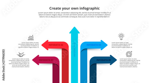 Five arrows infographic elements. Business template for presentation. Vector concept with 5 options or steps.