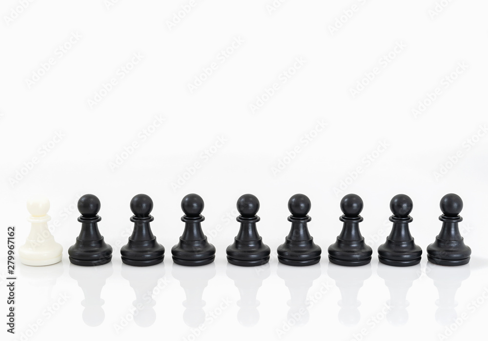 Black and white chess pieces on white background Black and white chess pieces on white background