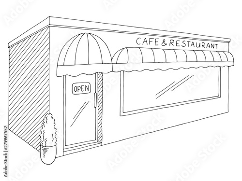 Cafe restaurant exterior graphic black white isolated sketch illustration vector