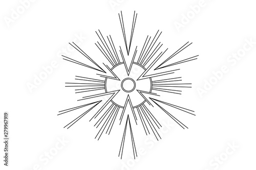 Vector geometric alchemy symbol with eye, sun. Abstract occult and mystic signs. Linear logo and spiritual design. Concept of imagination, magic, creativity, religion, astrology.