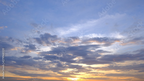 Beautiful sky with clouds background, Sky with clouds weather nature cloud blue, Blue sky with clouds and sun, Clouds At Sunrise. © Punyawee