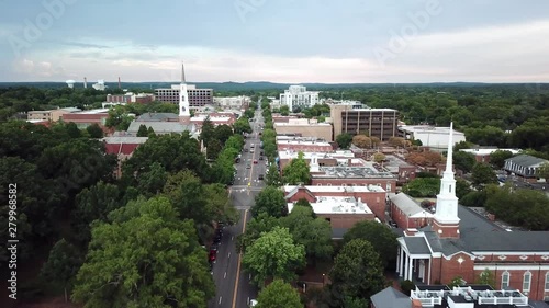 Aerial push in to Chapel Hill North Carolina Skyline photo