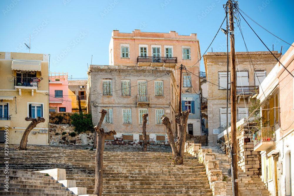 Obraz premium View of streets in Syros island, Cyclades, Greece.