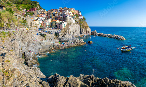 Manarola Italy is a small town, a frazione of the the province of La Spezia, Liguria, northern Italy. It is the second-smallest of the famous Cinque Terre towns