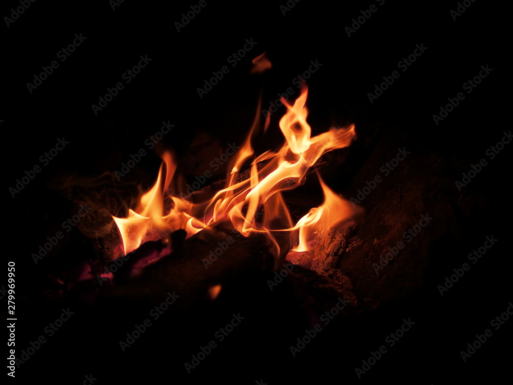 Fire flames on black background