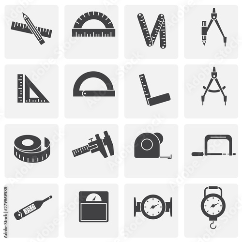 Measuring tool related icons set on background for graphic and web design. Simple illustration. Internet concept symbol for website button or mobile app.