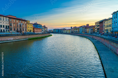 River Arno, Pisa, Italy at sunset 2019