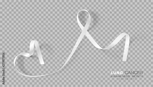 Lung Cancer Awareness Month. White Color Ribbon Isolated On Transparent Background. Vector Design Template For Poster.