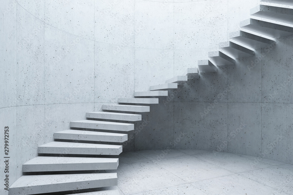 Fototapeta modern staircase in concrete interior, 3d rendering