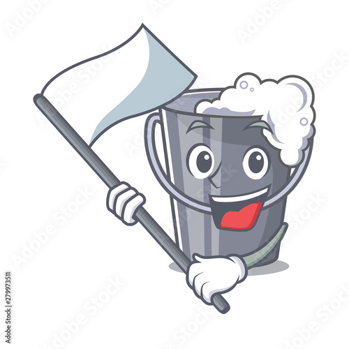 With flag soapy water in a cartoon bottle