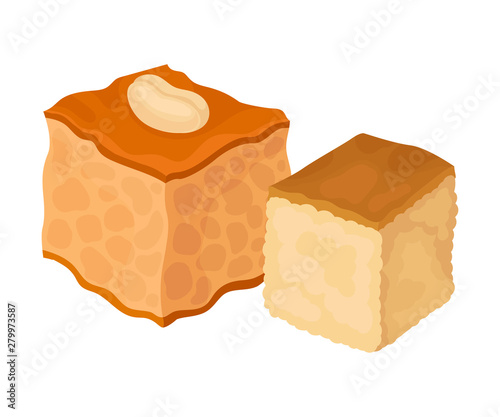 Two baklava cubes. Vector illustration on white background.