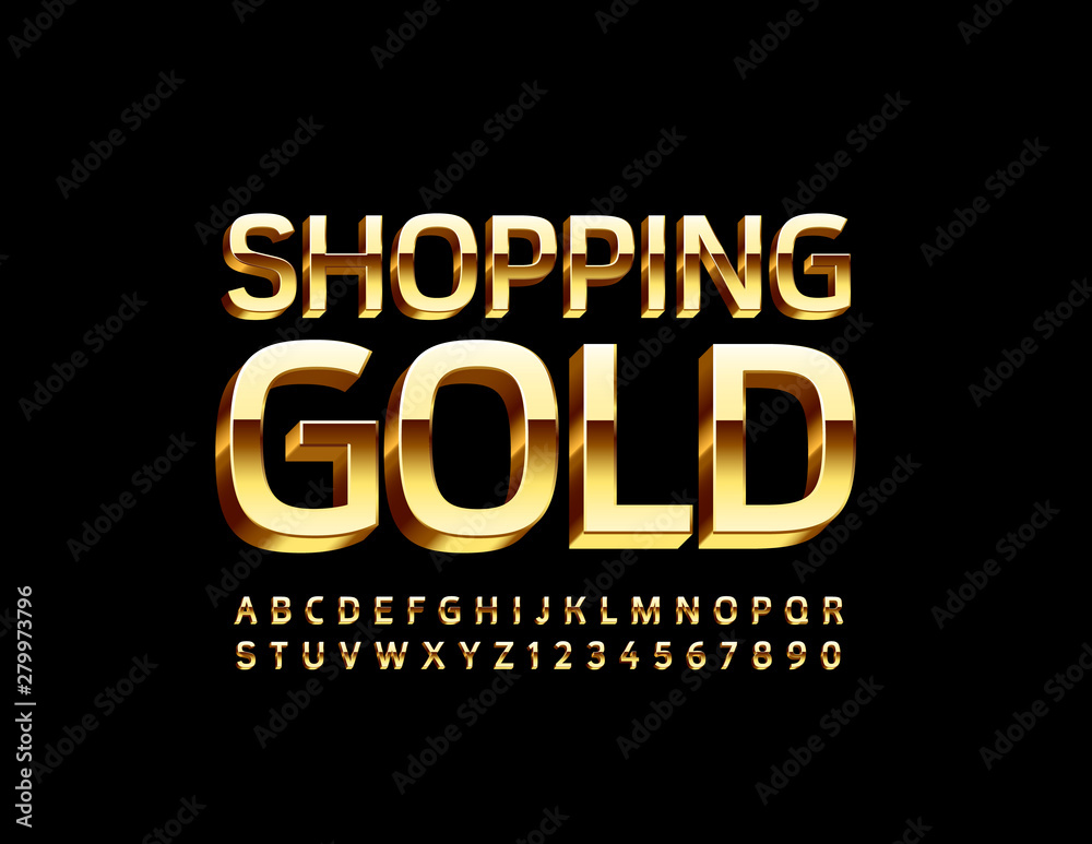 Fototapeta Vector elite sign Shopping Gold with 3D Font. Luxury Uppercase Font. Set of chic Letters and Numbers