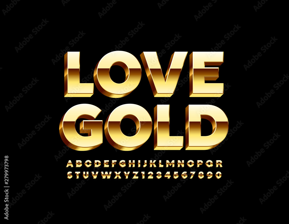 Vector luxury emblem with text Love Gold. Glossy 3D Font. Chic Alphabet Letters and Numbers. Vector luxury emblem with text Love Gold. Glossy 3D Font. Chic Alphabet Letters and Numbers.