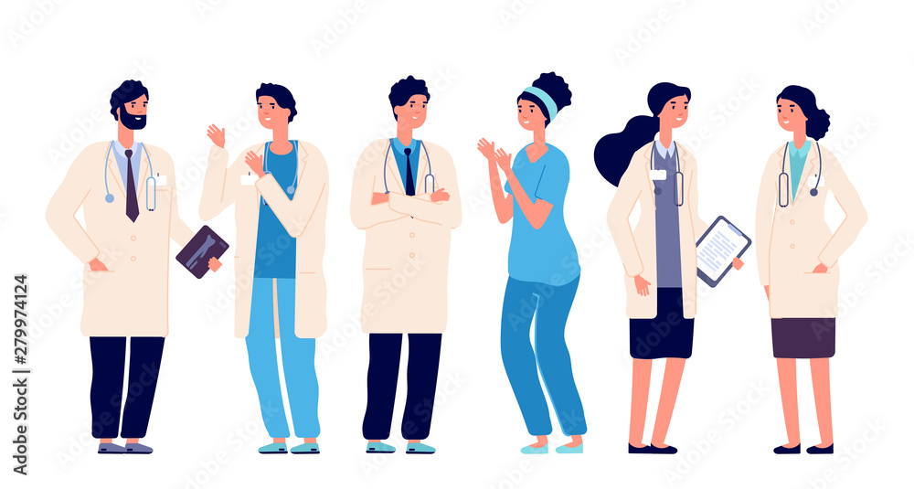 Vettoriale Stock Doctors team. Medical staff doctor nurse therapist surgeon  professional hospital workers, group of medics, cartoon vector characters.  Illustration of medic therapist and medicine team | Adobe Stock