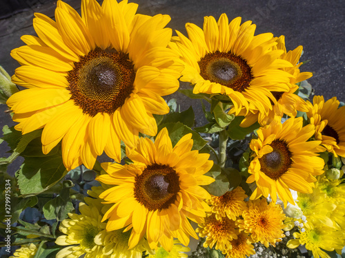 Bouquet of natural decorative yellow flowers in the sun