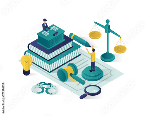 justice and law isometric illustration , law firm isometric illustration,  online law judgement isometric illustration for website landing page,banner,infographic,presentation illustration vector