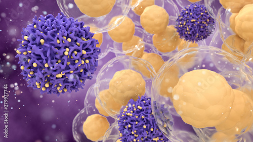 Medical concept of cancer. 3d illustration of T cells or cancer cells.