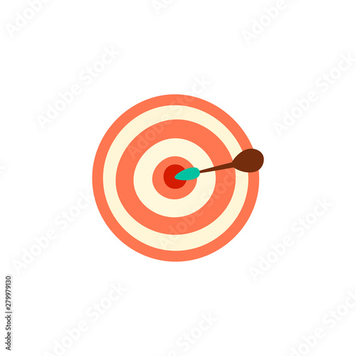 Vector cute cartoon illustration of aim. Aim concept with red circles and dart in the centre of it. Hit the bulls eye concept