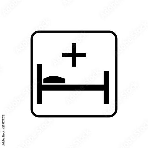 Hospital sign. Bunk pillow and cross sign