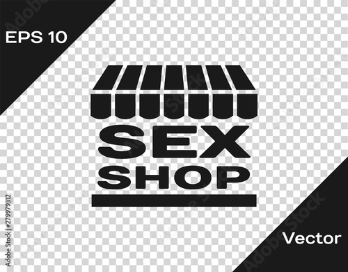 Grey Sex shop building with striped awning icon isolated on tran