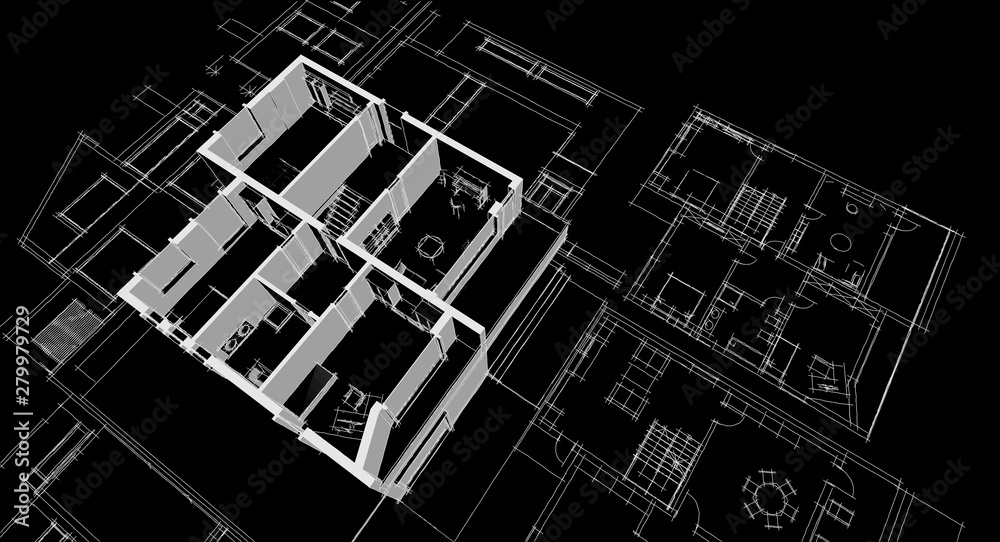Fotografie house sketch concept 3d illustration