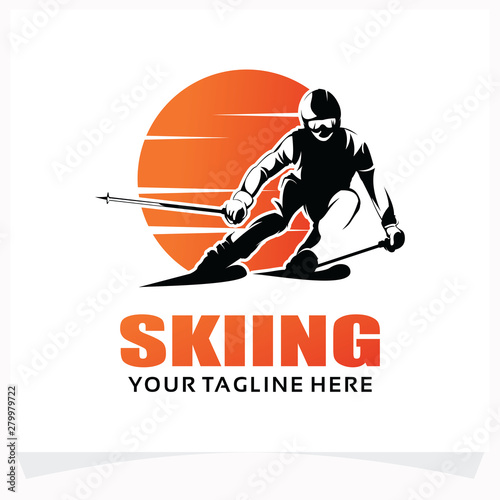 Mountain Skiing Logo Design Template