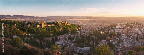 Panoramic view of Granada city with Alhambra at sunset - Granada, Andalusia, Spain © diegograndi